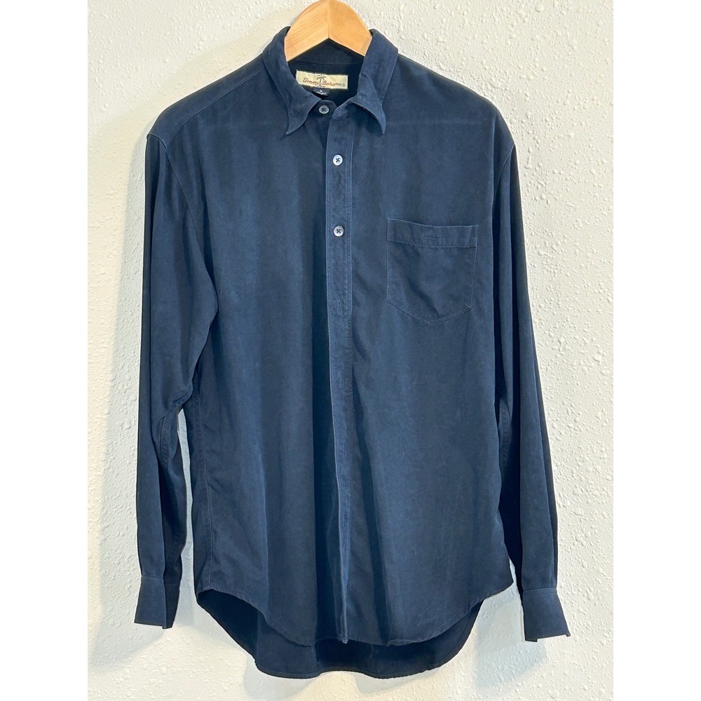 Tommy Bahama Resort Mens Black 100% Silk Long Sleeve Button Down Shirt Size M